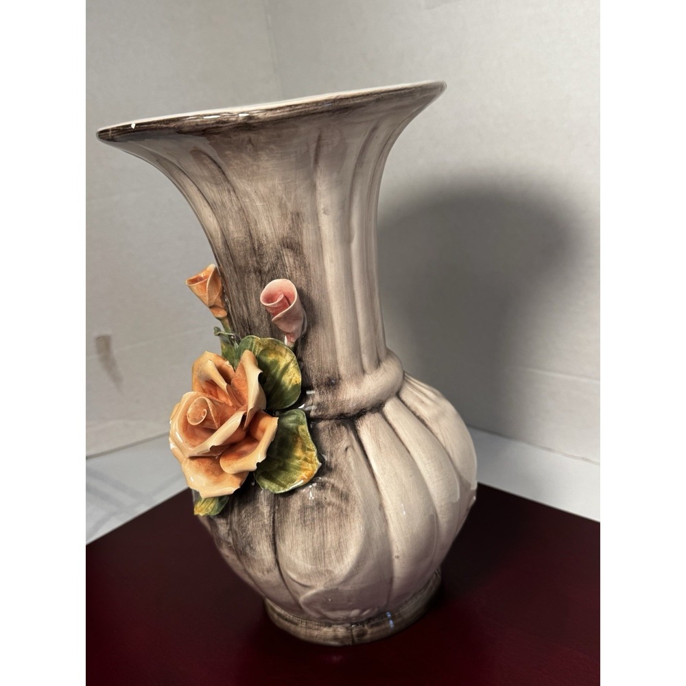 Vintage Italian Crown Capodimonte Vase 12" Ceramic AS1032 Italy - Picture 3 of 16
